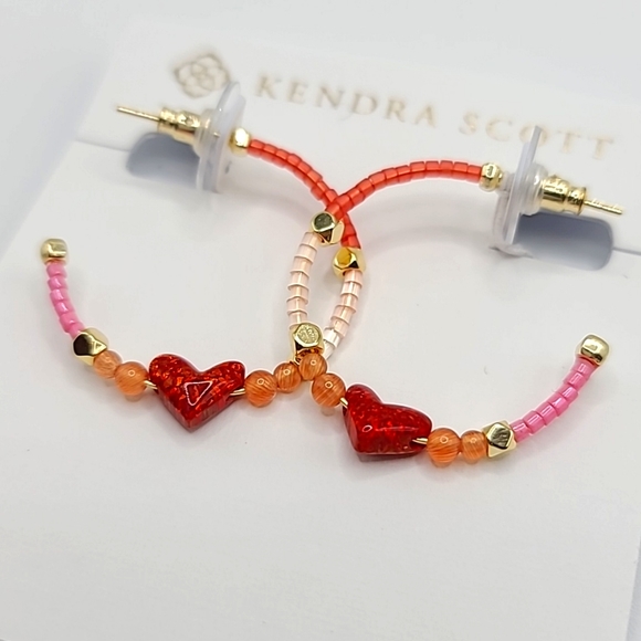 Kendra Scott Nova Heart Red Kyocera Opal Hoop Earrings - Picture 3 of 4